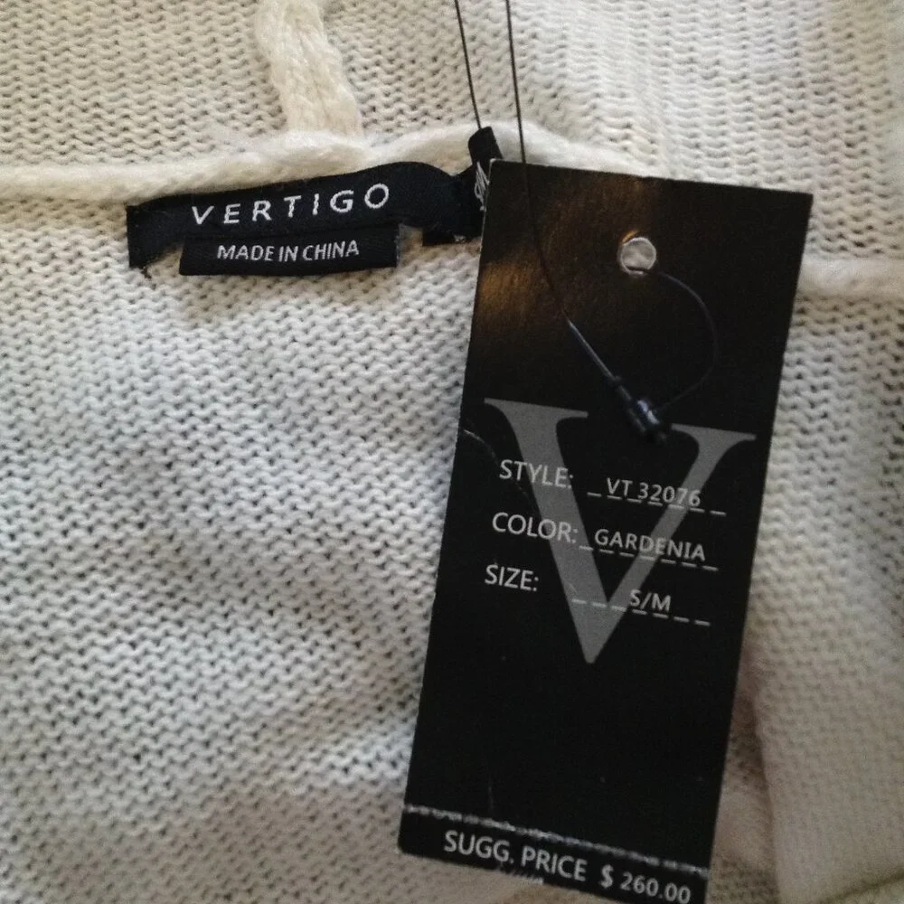 NWT Vertigo S/M Hooded poncho sweater; zip, Pom Poms, Avant Garde, Bohemian Chic - Picture 3 of 5